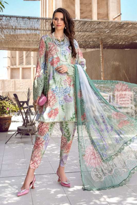 3 Piece Unstitched Digital Printed Lawn Suit With Digital Printed Zari Diamond Dupatta CM062